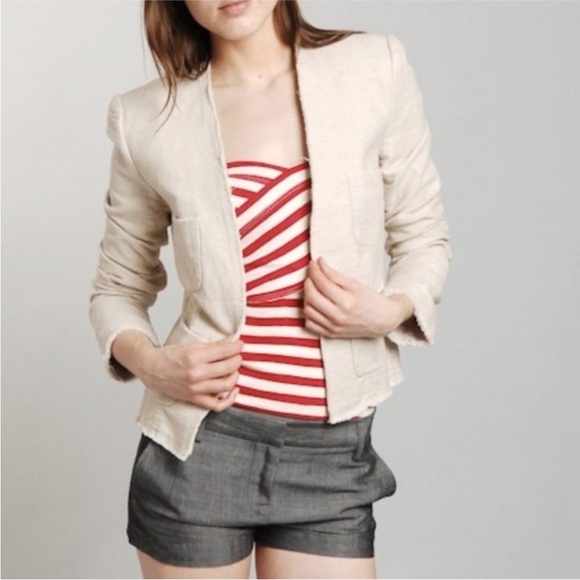 L'Agence | Oatmeal Cotton and Linen Blend Blazer sz 6 - Picture 1 of 8
